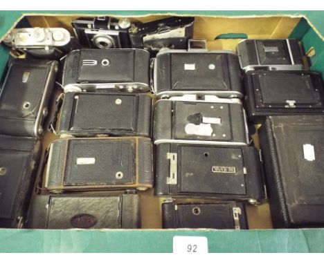 A Box Containing Sixteen Folding Vintage Cameras 