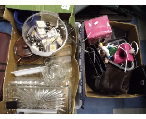 A Box of Glassware and A Box of Ceramics together with Boxed Table Lamp etc