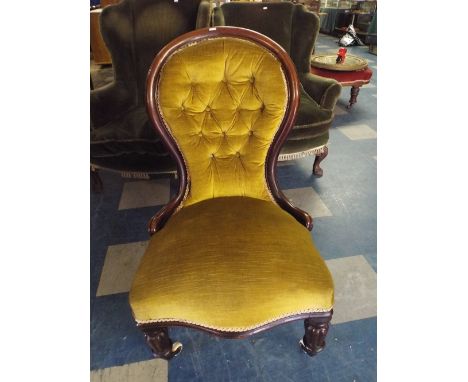 A Victorian Mahogany Framed Button Upholstered Balloon Back Nursing Chair 