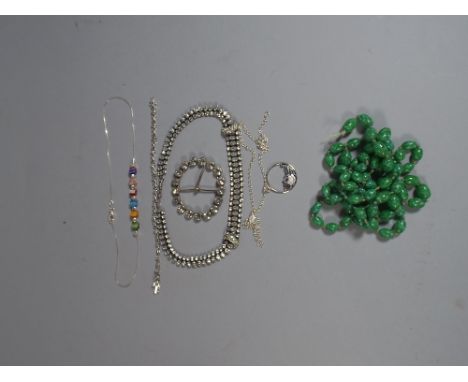 A Collection of Costume Jewellery Silver Necklaces, Vintage Glass Beads etc
