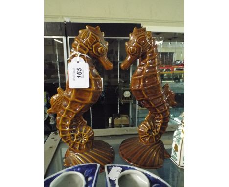 A Pair of Treacle Glazed Sea Horse Ornaments by P & K 26cm High 