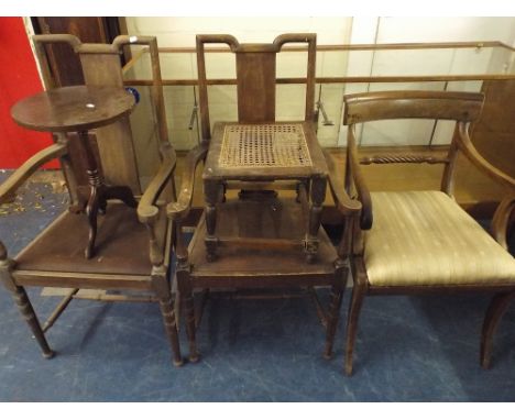 A Pair of Queen Anne Style Armchairs, A Regency Armchair, Wine Table and Stool 