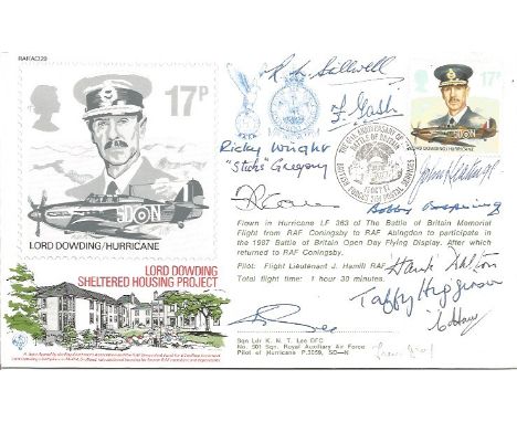 Twelve WW2 aces and DFM winners signed 1987 Lord Dowding Sheltered Housing Appeal cover RAFAC29. Dowding 17p Stamp and BFPS 2
