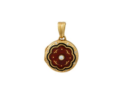 FABERGÉ BY VICTOR MAYER Medaillon mit Brillanten 0,15 ct, ca. FW (F-G)/VVS und polychromem Email, GG 18K, 13,1 g. D: 2 cm, mi