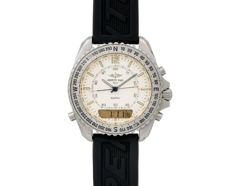 BREITLING Pluton, Ref. A51038.04. Herrenuhr. Edelstahl. Quarz-Werk. Kautschuk-Band mit originaler Stiftschließe. Sichtbare Ge
