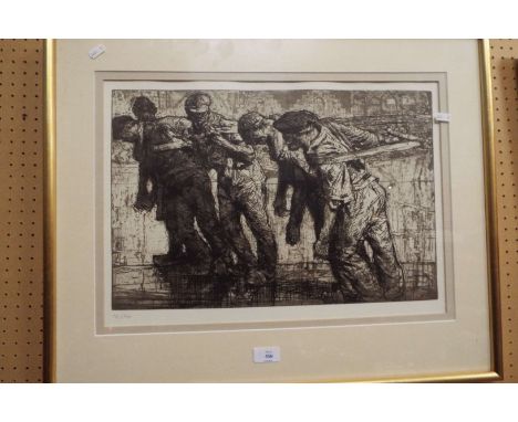 SIR FRANK W BRANGWYN (1867 - 1956) limited edition lithograph titled 'The Tow-Rope', numbered 112 of 500 to lower left, frame