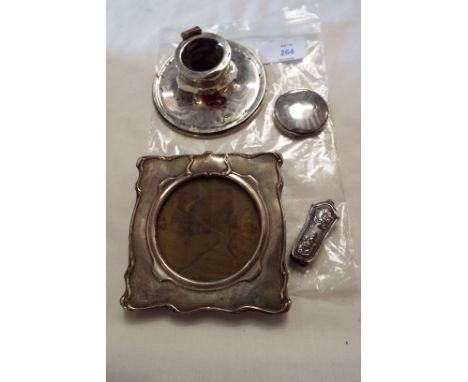 A selection of silver items to include inkwell etc