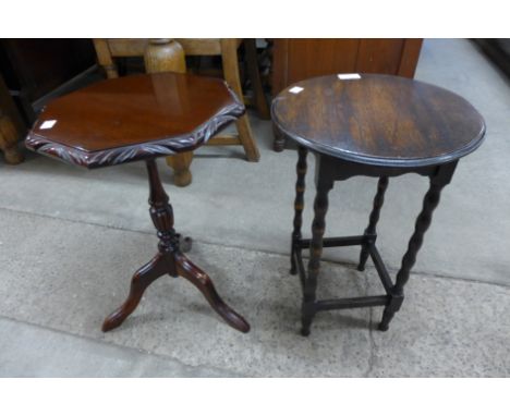 A small oak barleytwist occasional table and a mahogany tripod wine table 