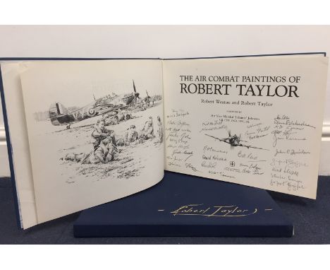 An important multi-signed copy of The Air Combat Paintings of Robert Taylor, pub David &amp; Charles, featuring original penc