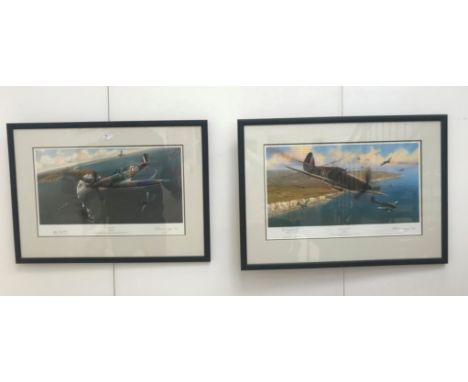 Two signed Ltd Ed prints by Adrian Rigby  "Channel Combat" and "Battle above Dover". both no 63/295 signed by artist and Sqn 