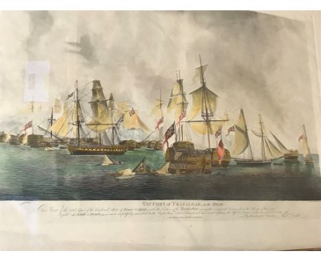 A 'Victory At Trafalgar' print; together with two Spy prints