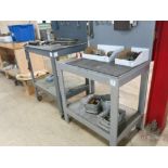 (2) Heavy Duty Steel Frame Wood Top Work Benches