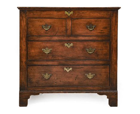 An 18th Century Joined Fruitwood and Pine-Lined Straight Front Chest, of nailed construction with removeable moulded lid encl