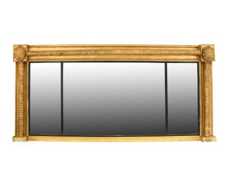 A Regency Mahogany and Gilt Overmantel Mirror, early 19th century, with divided mirror plate and ebonised moulding all betwee