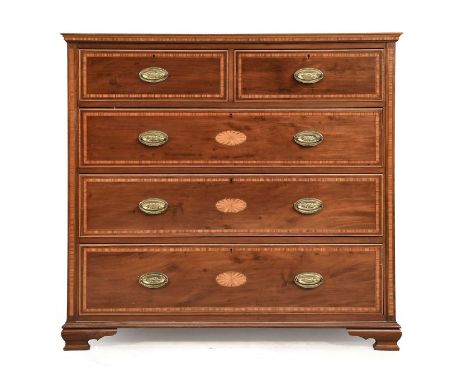 A Late Victorian Satinwood, Crossbanded and Ebony-Strung Straight Front Chest, with two short over three long drawers, with o