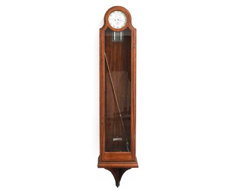A Mahogany Wall Regulator, signed H.W.Withers, Birmingham, circa 1930, arch pediment with side door, double lock glazed trunk