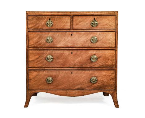 A Late George III Mahogany, Crossbanded and Boxwood-Strung Straight Front Chest, early 19th century, with two short over thre