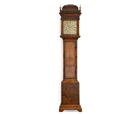 A Walnut Eight Day Longcase Clock, signed Benjamin Gray, London, circa 1730, caddied pediment, pierced blind fret work, glass