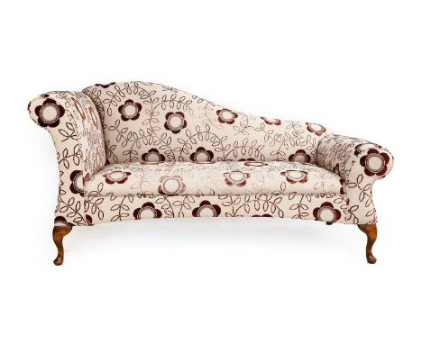 G &amp; M Lawrence Furnishings: A Chaise Longue, modern, covered in cream and crimson floral fabric, with rounded arms and ov