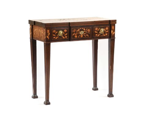 A Dutch Mahogany and Marquetry-Inlaid Games Table, mid 19th century, of inverted breakfront rectangular form, the hinged leaf