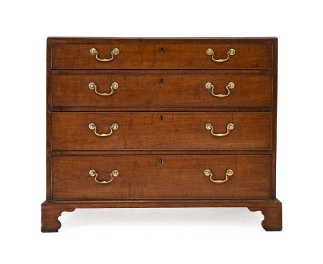 A George III Mahogany and Oak-Lined Straight Front Chest, circa 1800, with four long graduated drawers, on bracket feet95cm b