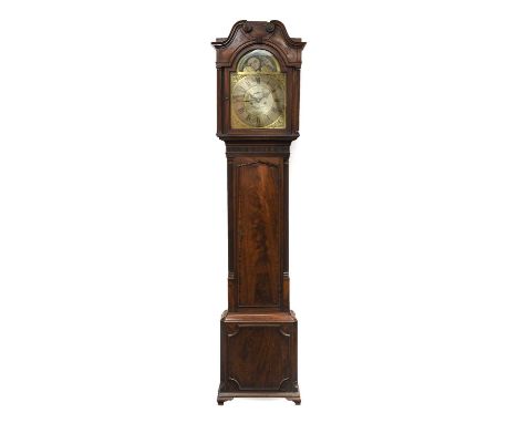 A Mahogany Eight Day Longcase Clock, signed James Thomas, Chester, circa 1790, swan neck pediment, flame veneer trunk door fl