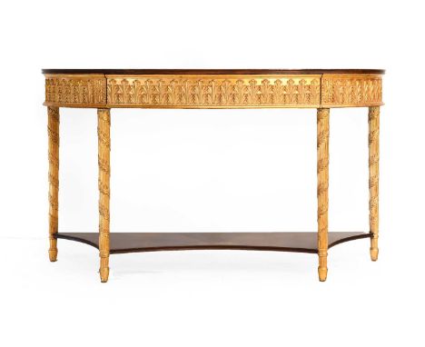 Jonathan Charles: A George II Style Walnut, Marquetry Decorated and Parcel Gilt D Shape Console Table, the top richly inlaid 