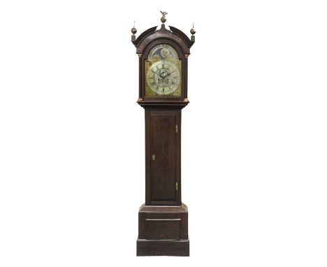 An Oak Eight Day Longcase Clock, signed Geo Goodall, Abberford, No.166, late 18th century, broken arched pediment, crossbande