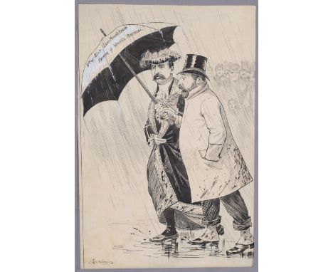 ROYAL INTEREST - George Hutchinson, an original ink illustration "Prince of Wales birthday 1904", signed, 43cm x 29cm, mounte