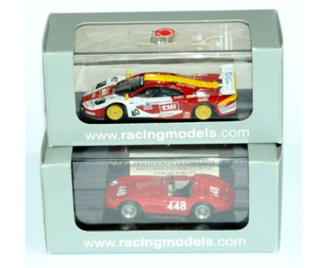 Racingmodels, a boxed pair of 1/43rd scale racing models comprising of (1) RMM002 McLaren F1 GTR in Red/Yellow/White with rac