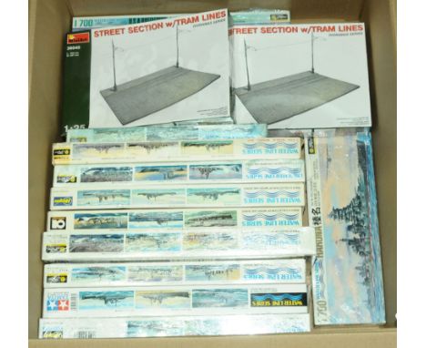 Hasegawa, Fujimi, Riko &amp; Tamiya, a boxed group of 1:700 scale Warship/Battleship plastic kits (Waterline Series) which in
