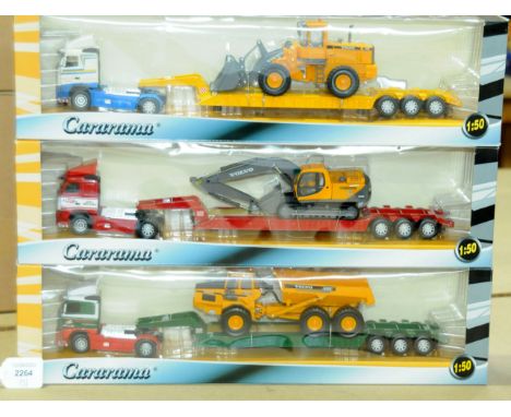 Cararama - a boxed trio of 1:50 Scale Trucks and Trailers to include 566 "Johnson's Bailey" and others (see photo). Condition