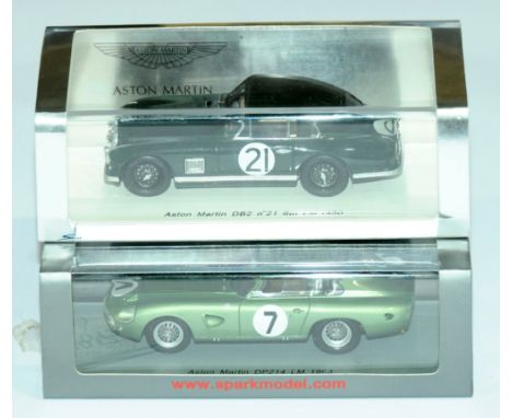 Spark 1/43 scale Le Mans Aston Martin boxed pair comprising of (1) S2413 Aston Martin DP214, racing number 7, Le Mans 1963 ?J