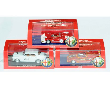 M4 Models, a boxed group of 1/43rd scale racing models comprising of (1) YR22690 Alfa Romeo 33.3 in Red with racing number 2,