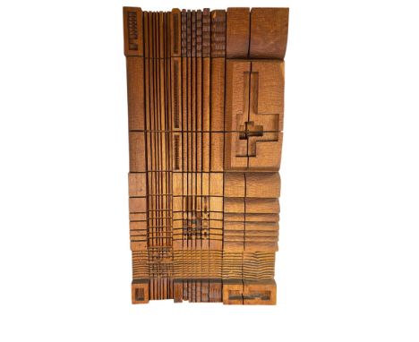 Leroy Setziol (American, 1915-2005)
Untitled teak carved wall panel
Carved initials to the side, 'PORTLAND' stamped to revers