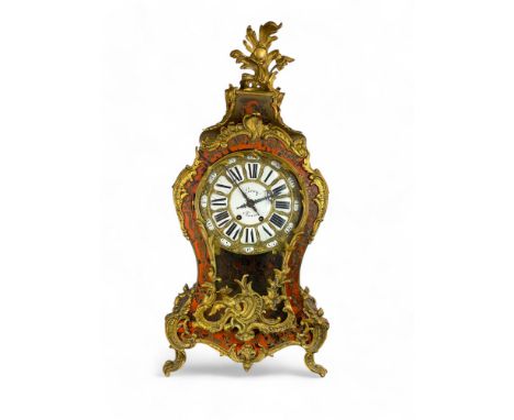 A 19th century French scarlet tortoiseshell and brass marquetry boulle clock by Leroy &amp; Mougin
In the Louis XV style, app