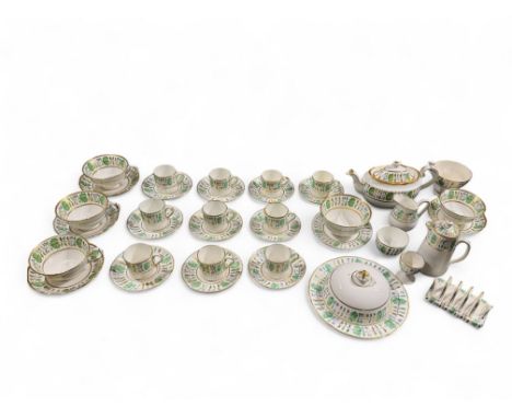 A mid 20th century Hammersley &amp; Co Palmetto bone china part breakfast set most pieces retailed by Thomas Goode &amp; Co L