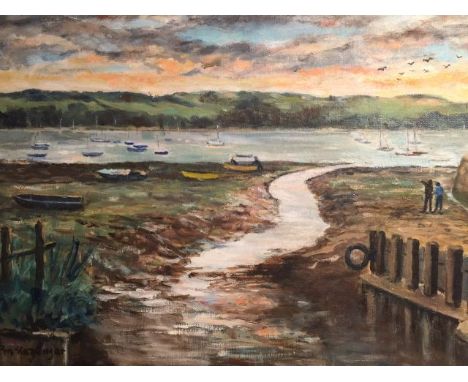 P. M. Slazenger, British 20th century, signed oil on board, coastal estuary scene, 38.5cm x 28cm. Condition: generally good l