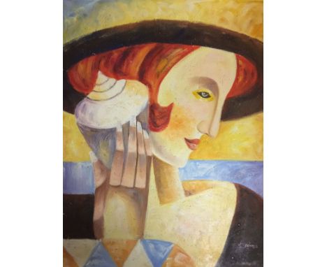 Contemporary (21st century), indistinctly signed, abstract portrait , oil on canvas, 50cm x 61cm. Canvas is unstretched and w