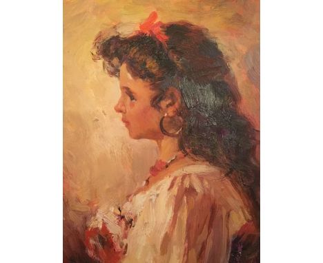 P. M. Slazenger, British 20th century, portrait of girl, oil on board, 38.5cm x 28cm. Condition: generally good light scuffs