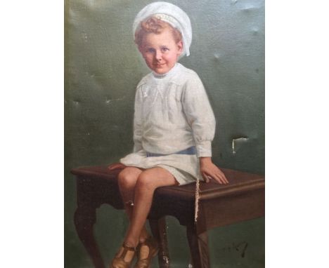 Continental School, early 20th century, portrait of a young boy, oil on canvas 74cm x 50cm. Condition: as found