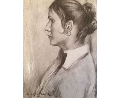 Leonard Fuller (British 1891-1973), signed & dated 1972, portrait of a lady with earring, pencil, 48cm x 35cm. Condition: as 