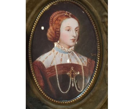 Continental School, 20th century, signed, oval miniature portrait, image: 14.5cm x 9.5cm. Condition: generally good, framed a