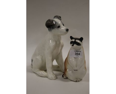 TWO USSR CERAMIC FIGURES OF A DOG AND A RACCOON TYPE FIGURE 