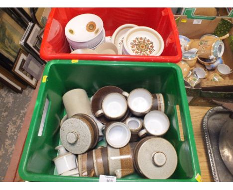 TWO BOXES OF IDEN POTTERY AND ROYAL WORCESTER PALISSEY CHINA