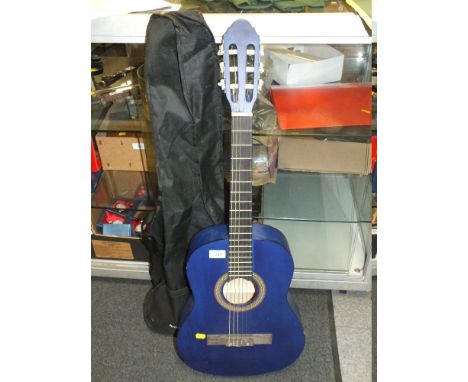 A BLUE STAGG ACOUSTIC GUITAR AND CARRY BAG