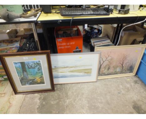 A FRAMED AND GLAZED SIGNED LIMITED EDITION PRINT ENTITLED GANDALF BY ROGER GARLAND TOGETHER WITH A W. NEILL PRINT AND ANOTHER