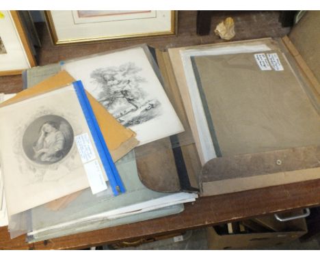 A FOLDER OF 18/19TH CENTURY ENGRAVINGS FROM THE HENSHAW COLLECTION TO INCLUDE ARTISTS AFTER RAPHAEL, RUBENS, CARAVAGGIO ETC. 