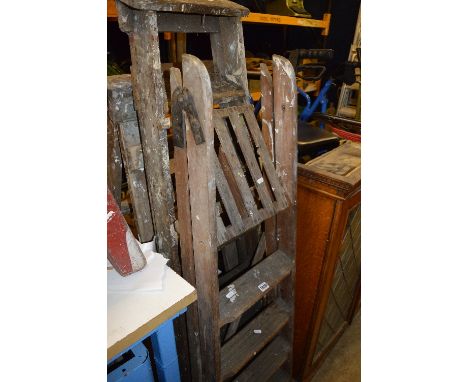 THREE VINTAGE WOODEN STEP LADDERS