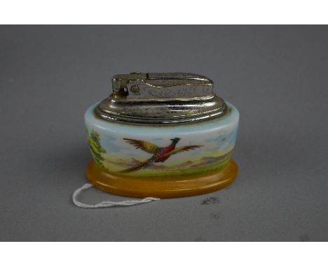 A MINTON LIGHTER, decorated with a Pheasant by A.Holland, with a Ronson box (2)